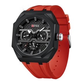 Simple Strip Nail Scale Three Eyes And Six Needles Fashion Waterproof Quartz Watch (Color: Red)