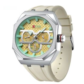 Simple Strip Nail Scale Three Eyes And Six Needles Fashion Waterproof Quartz Watch (Color: Beige)